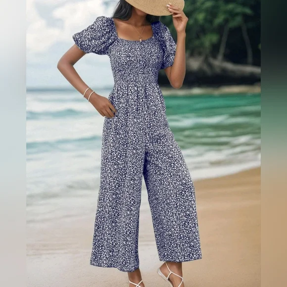 Jumpsuit Ditsy Floral Puff Sleeve - Picture 3 of 6